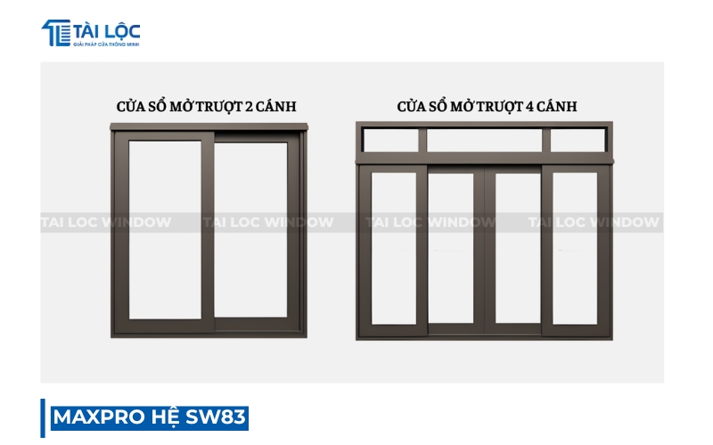 SW83 – Hệ cửa sổ mở trượt 2 cánh, 4 cánh SW83 – Hệ cửa sổ mở trượt