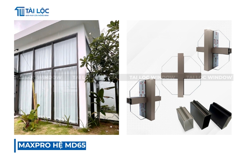 Dòng MD65 được ứng dụng cho các hạng mục mặt dựng nhôm kính, vách kính mặt tiền Dòng MD65 được ứng dụng cho các hạng mục mặt dựng nhôm kính, vách kính mặt tiền