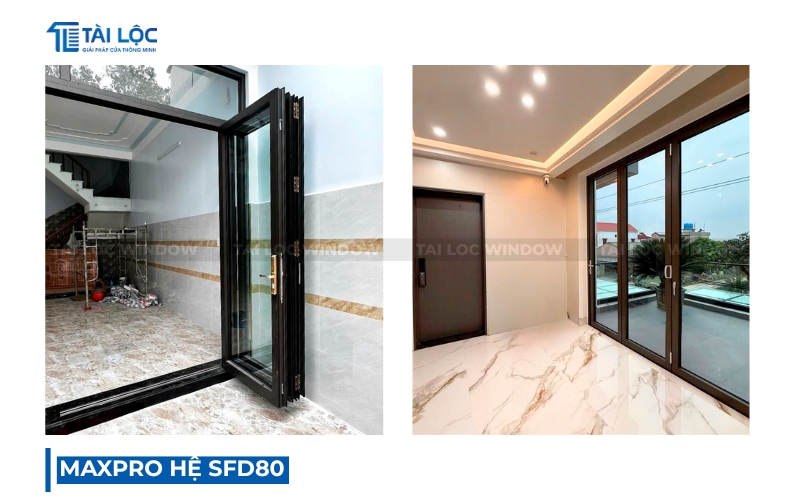 Cửa nhôm Maxpro hệ SFD80 xếp trượt phù hợp với khu vực ban công Cửa nhôm Maxpro hệ SFD80 xếp trượt phù hợp với khu vực ban công