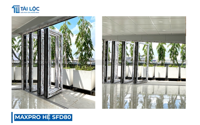 Cửa xếp trượt Maxpro hệ 80 thường được ứng dụng cho phòng khách, sân vườn Cửa xếp trượt Maxpro hệ 80 thường được ứng dụng cho phòng khách, sân vườn