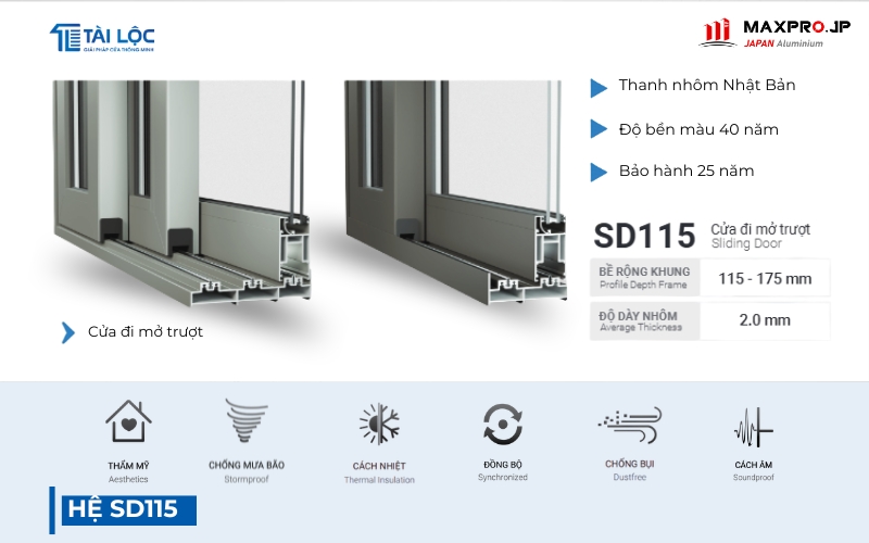 Hệ SD115 thường được ứng dụng cho cửa đi mở lùa, cửa ban công, cửa kết nối sân vườn Hệ SD115 thường được ứng dụng cho cửa đi mở lùa, cửa ban công, cửa kết nối sân vườn