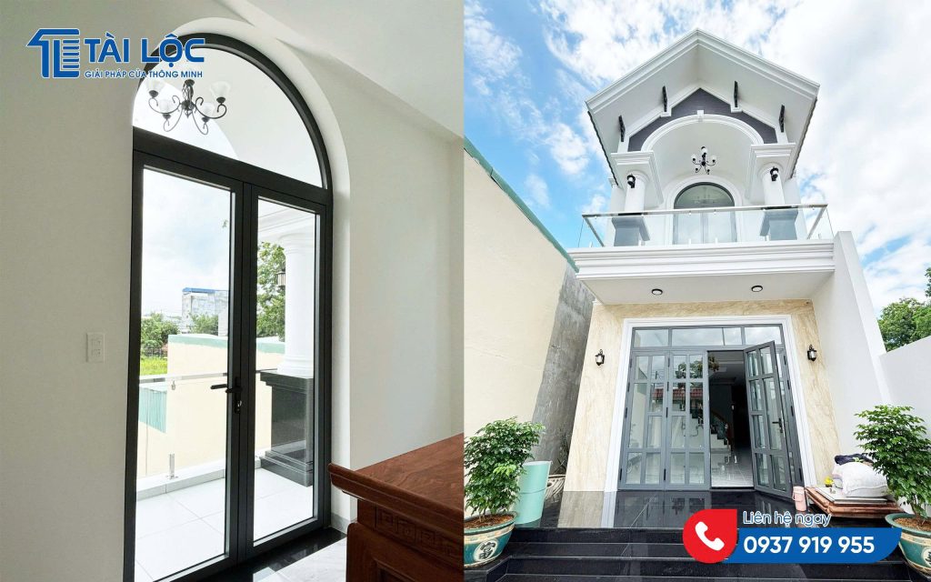 Mẫu cửa đi 2 cánh và 4 cánh kết hợp ô Fix hiện đại cửa nhôm xingfa