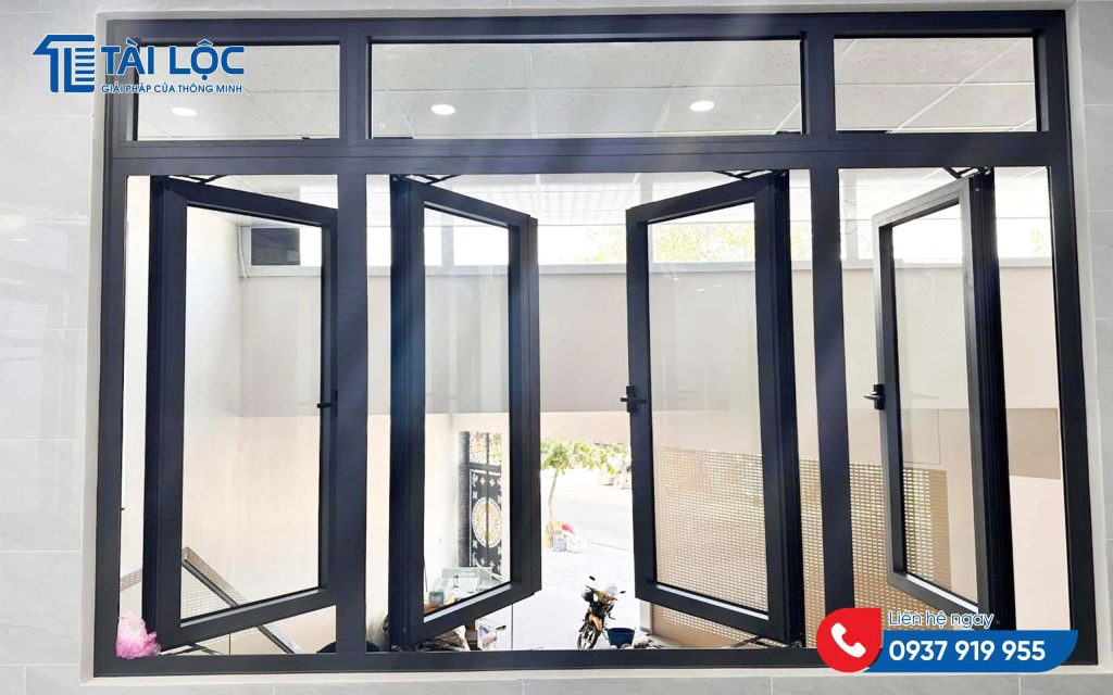 Cửa sổ mở quay Xingfa nhập khẩu màu đen Cửa nhôm xingfa
